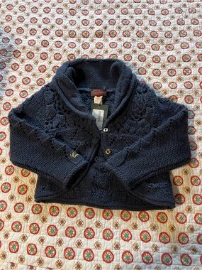 NWT Catimini Navy Knit Embroidered Cardigan Sweater size 6 Retails $90